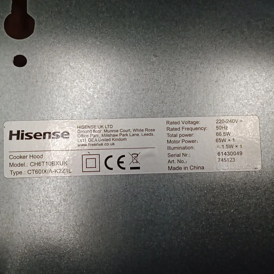 HISENSE COOKER HOOD CH6T10BXUK - UNBOXED