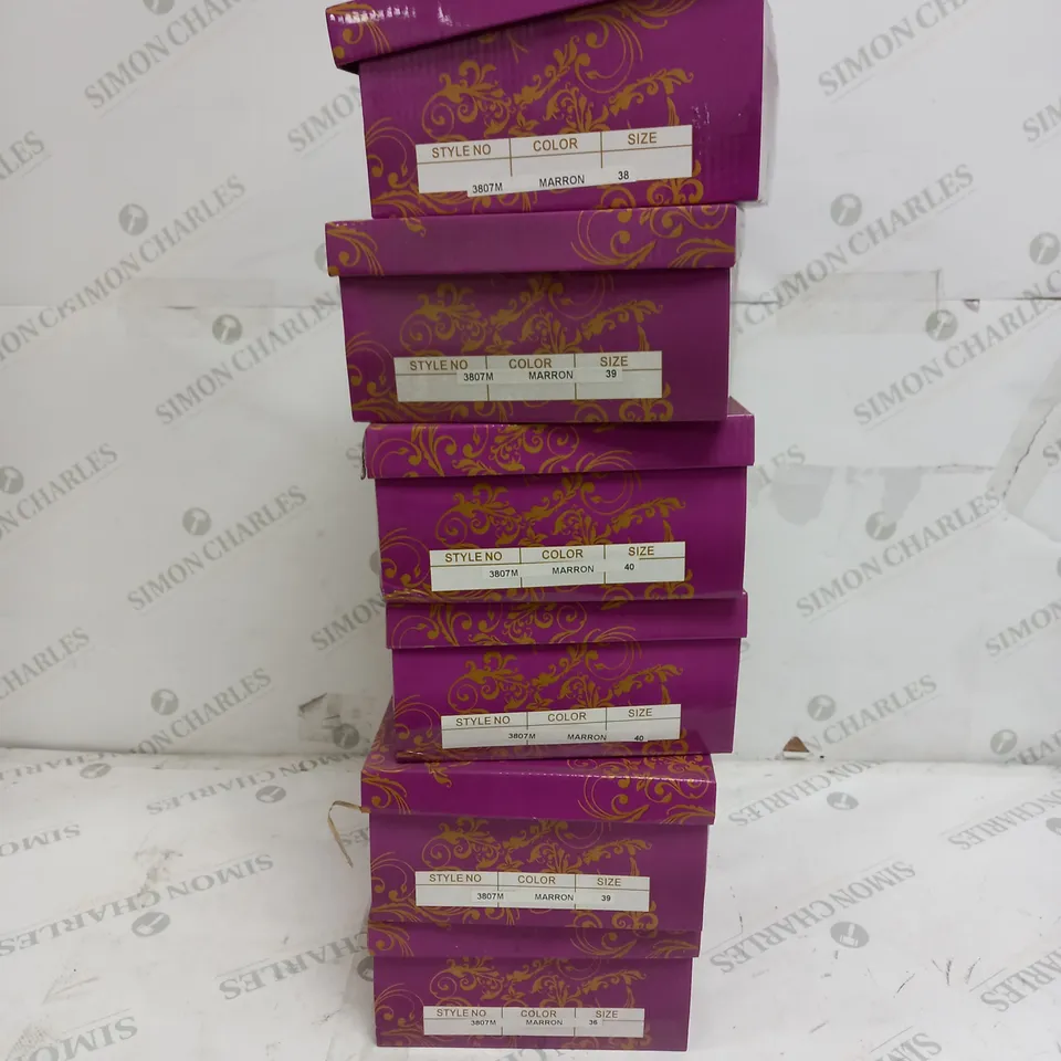 6 BOXED PAIRS OF CLARA'S HIGH HEEL SHOES IN BROWN VARIOUS SIZES TO INCLUDE SIZES 36, 38, 39