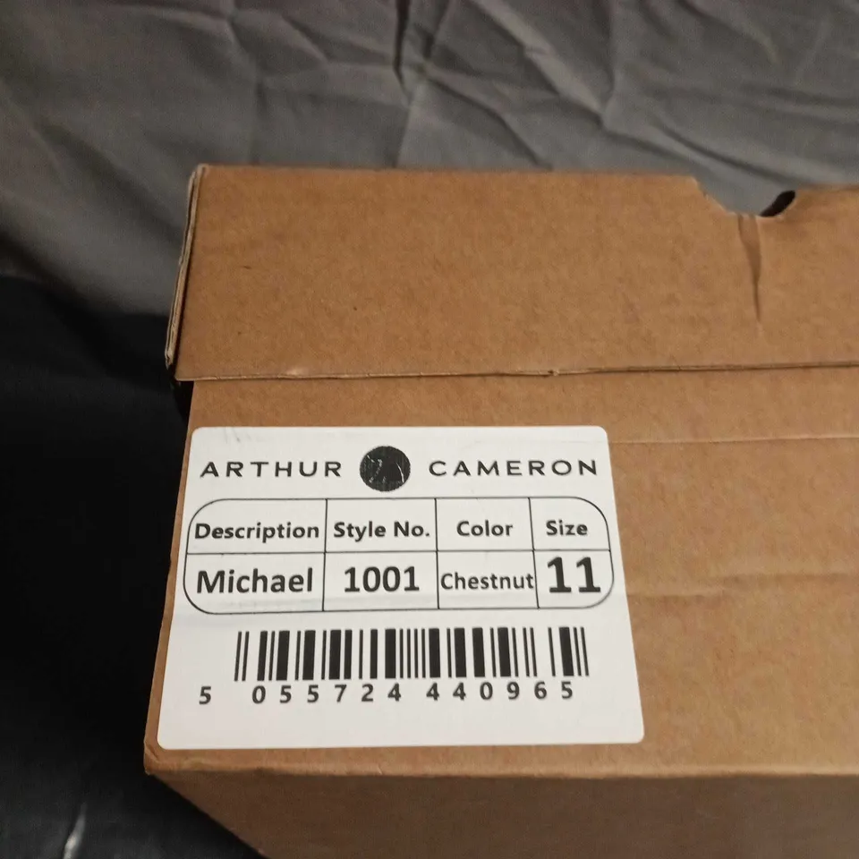 BOXED PAIR OF ARTHUR CAMERON MICHAEL CHESTNUT SLIPPERS – UK 11 (MEN'S)