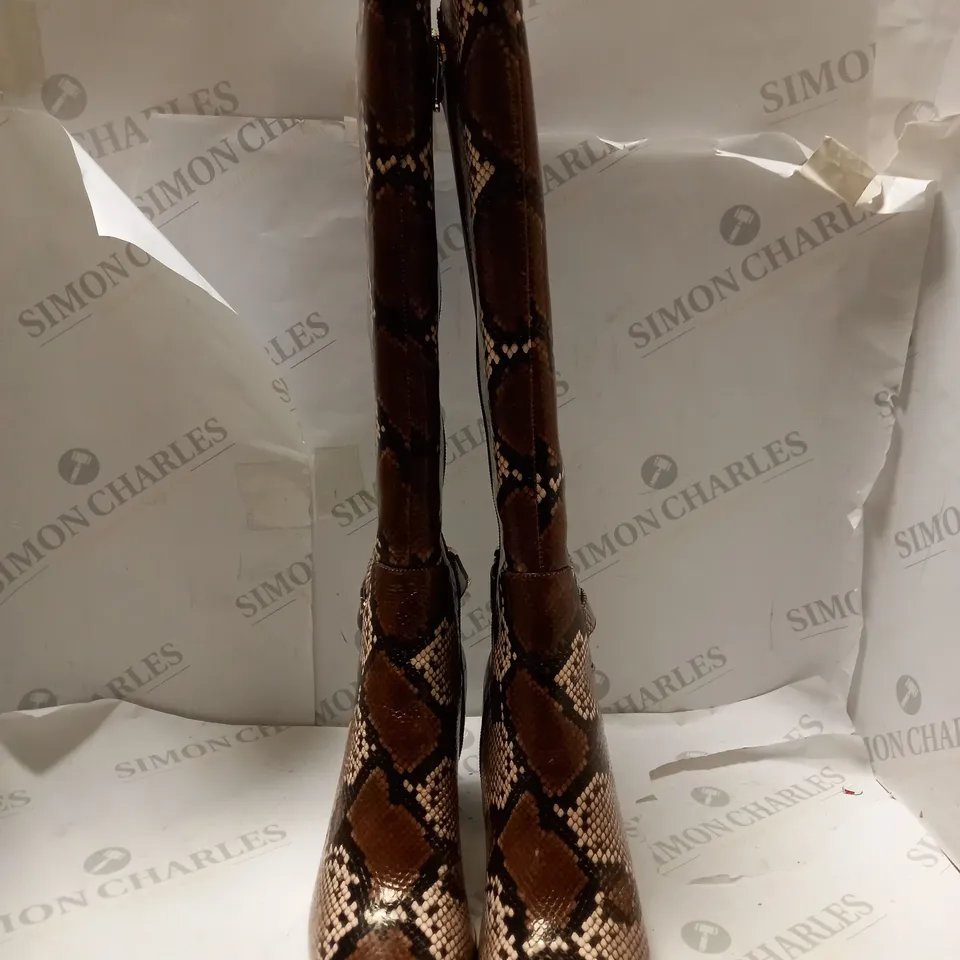 MODA IN PELLE BROWN SNAKE LIZETH KNEE BOOTS - SIZE 6