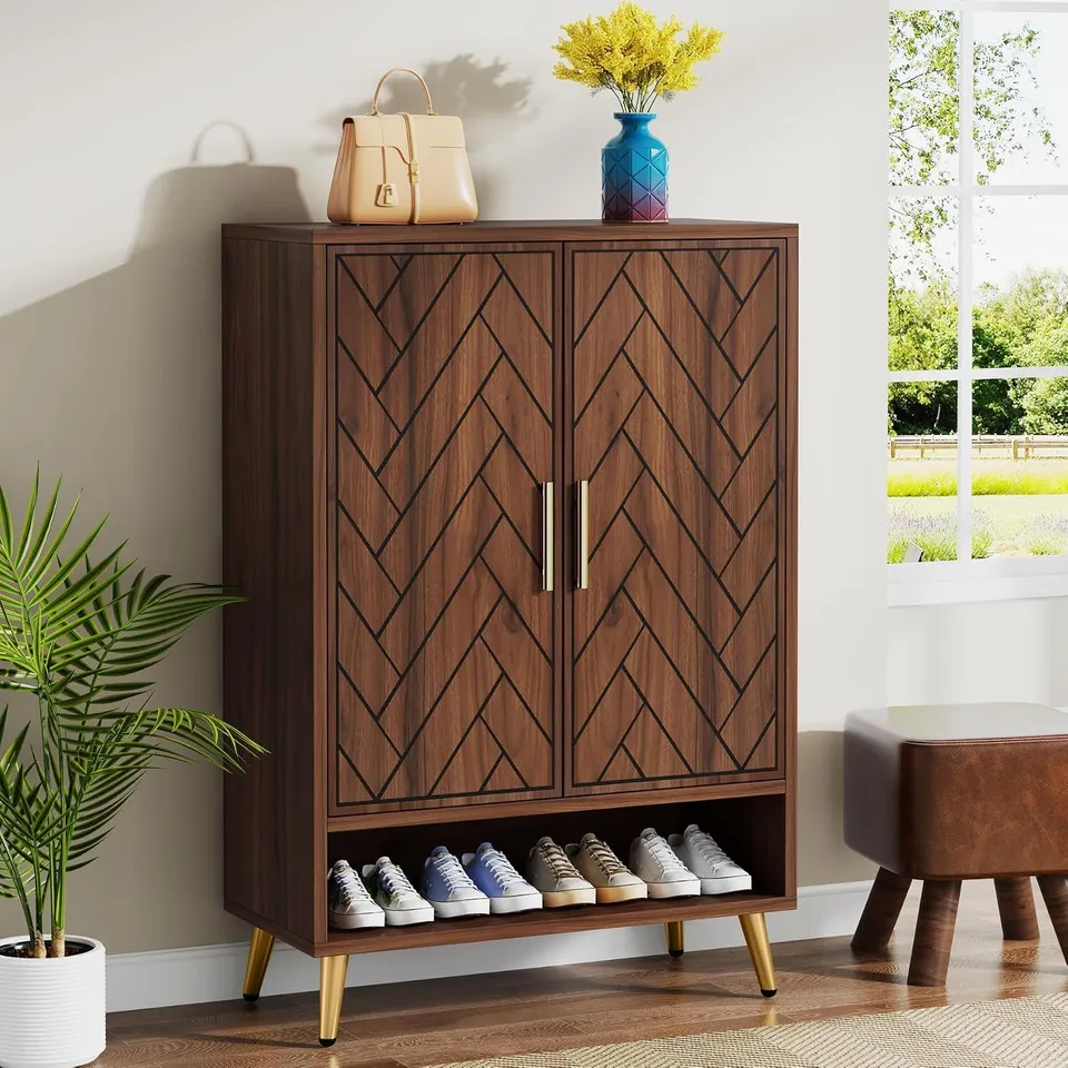 BOXED TRIBESIGNS SHOE CABINET WITH 2 DOORS, SHOE RACK FOR 25 PAIRS OF SHOES SHELF (DARK BROWN)
