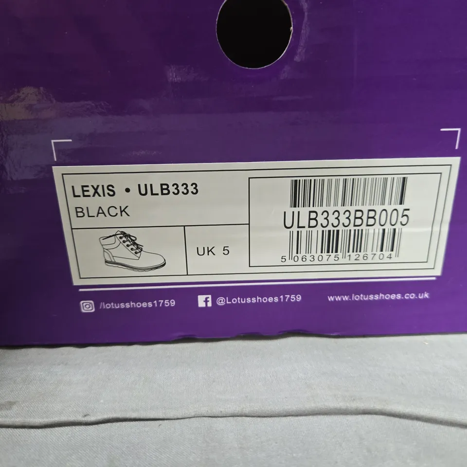 UK 5 LOTUS LEXIS ULB333 BLACK PATENT ANKLE BOOTS – LEOPARD PRINT LINING