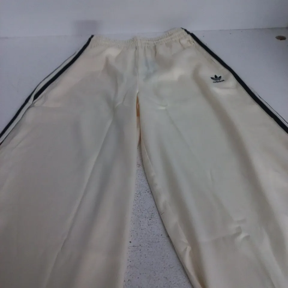 ADIDAS SATIN TRACK PANTS – CREAM WITH 3 STRIPES, UK 8
