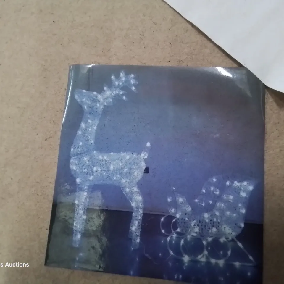 BOXED LARGE OUTDOOR ACRYLIC DEER & SLEIGH LIGHT