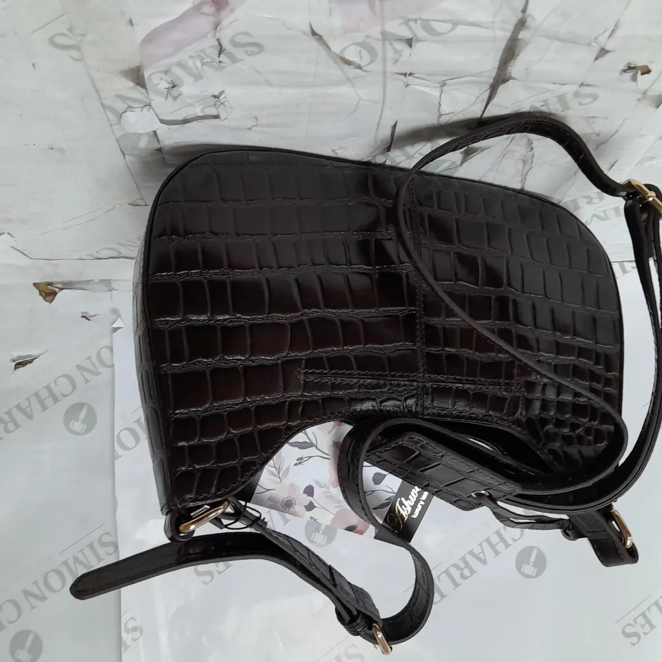 ASHWOOD LUXURY LEATHER BROWN HANDBAG CROCODILE SKIN EFFECT 