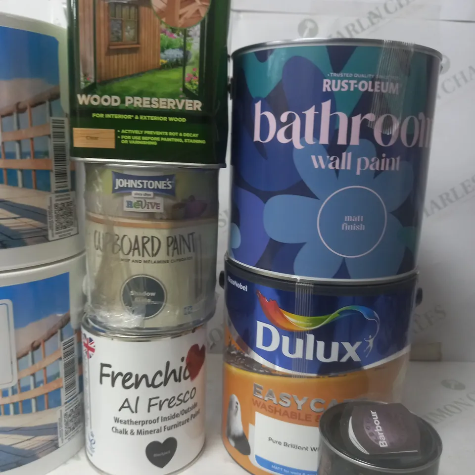 LOT OF 14 ASSORTED PAINTS TO INCLUDE CUPRINOL, RUST-OLEUM AND FRENCHIC - COLLECTION ONLY