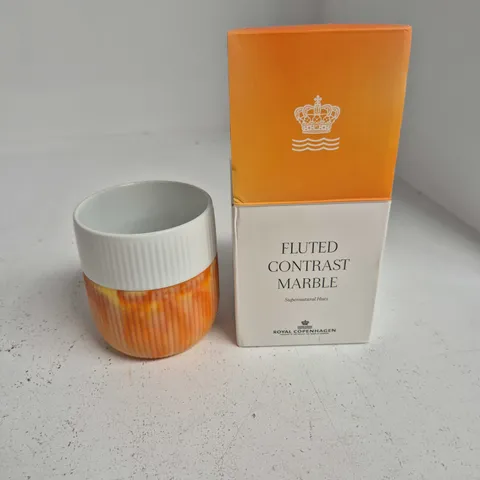 ROYAL COPENHAGEN FLUTED CONTRAST MARBLE MUG – ORANGE SWIRL GLAZE, BOXED