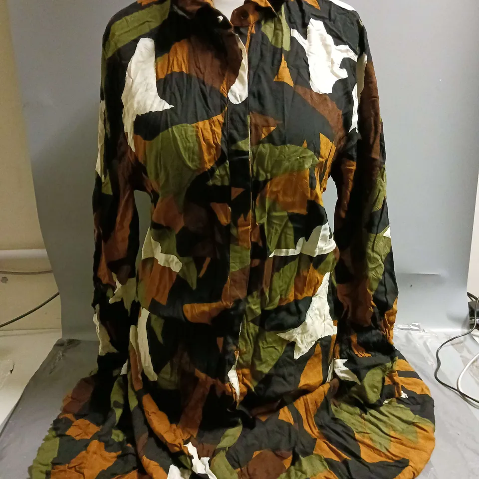 MASAI LADIES NADIA LONG SLEEVED CAMOFLAGE PRINT DRESS SIZE LARGE