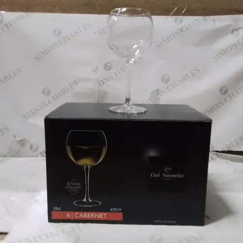 BOXED CHEF AND SUMMERS CABERNET WINE GLASSES APPROXIMATELY 6