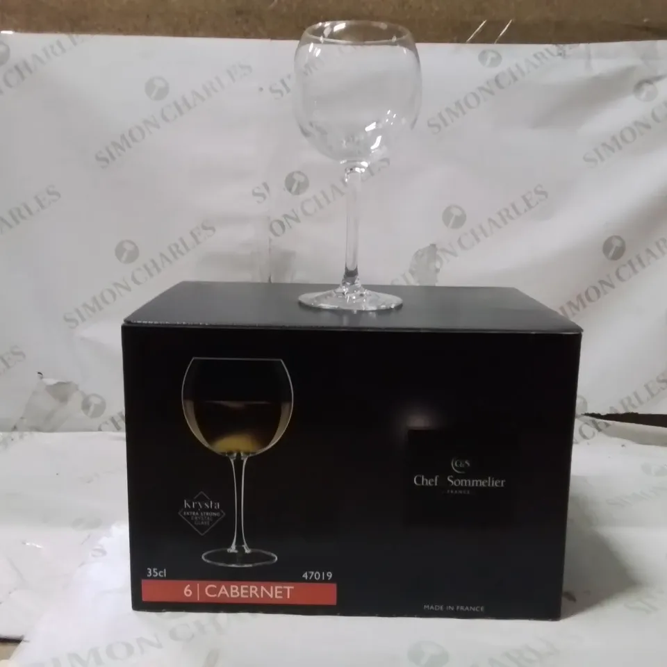BOXED CHEF AND SUMMERS CABERNET WINE GLASSES APPROXIMATELY 6