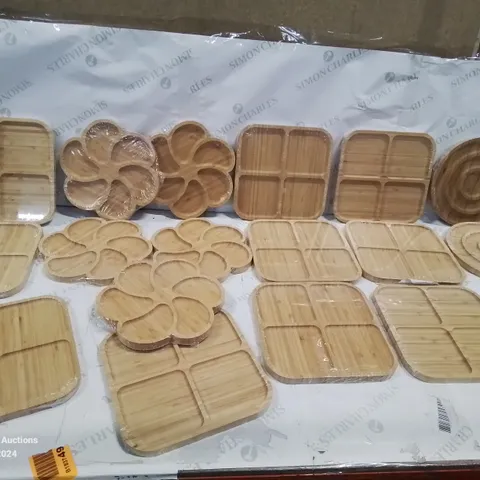 18 SEALED MIXED SHAPES WOODEN FRUIT/FOOD SERVING TRAYS