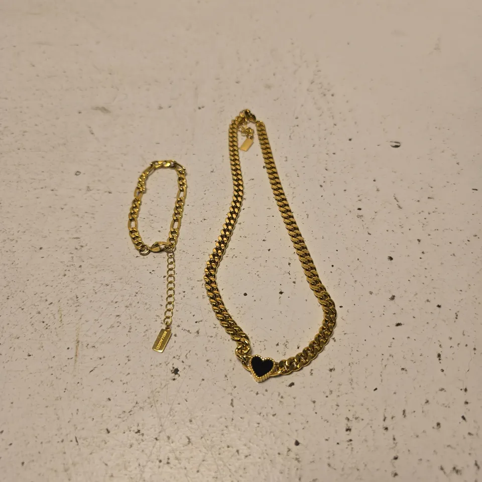 BELLUCCI GOLD-TONE HEART PENDANT NECKLACE & MATCHING BRACELET SET