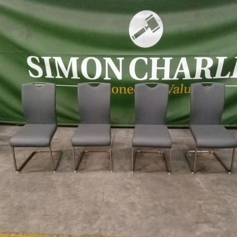 SET OF 4 GREY FAUX LEATHER DINING CHAIRS