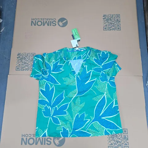 WHITE STUFF WOMEN'S BLOUSE – GREEN/BLUE LEAF PRINT – UK 18R (EU 46R, US 14R)