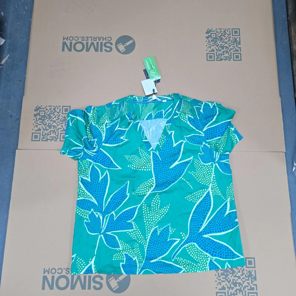 WHITE STUFF WOMEN'S BLOUSE – GREEN/BLUE LEAF PRINT – UK 18R (EU 46R, US 14R)