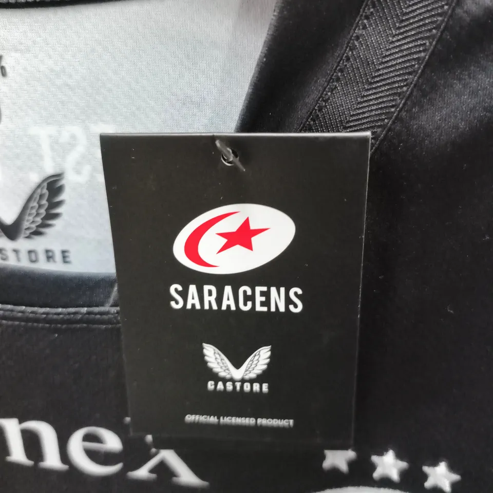 SARACENS CASTORE RUGBY SHIRT – AUTOGRAPHED, STONEX SPONSOR UK M