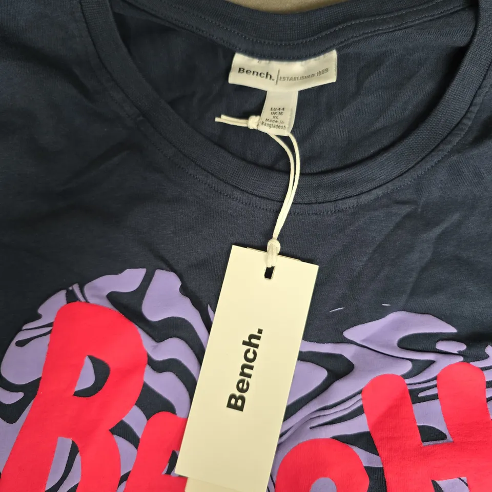 BENCH LADIES' NAVY T-SHIRT WITH PINK HEART GRAPHIC (EU 44 / UK 16)
