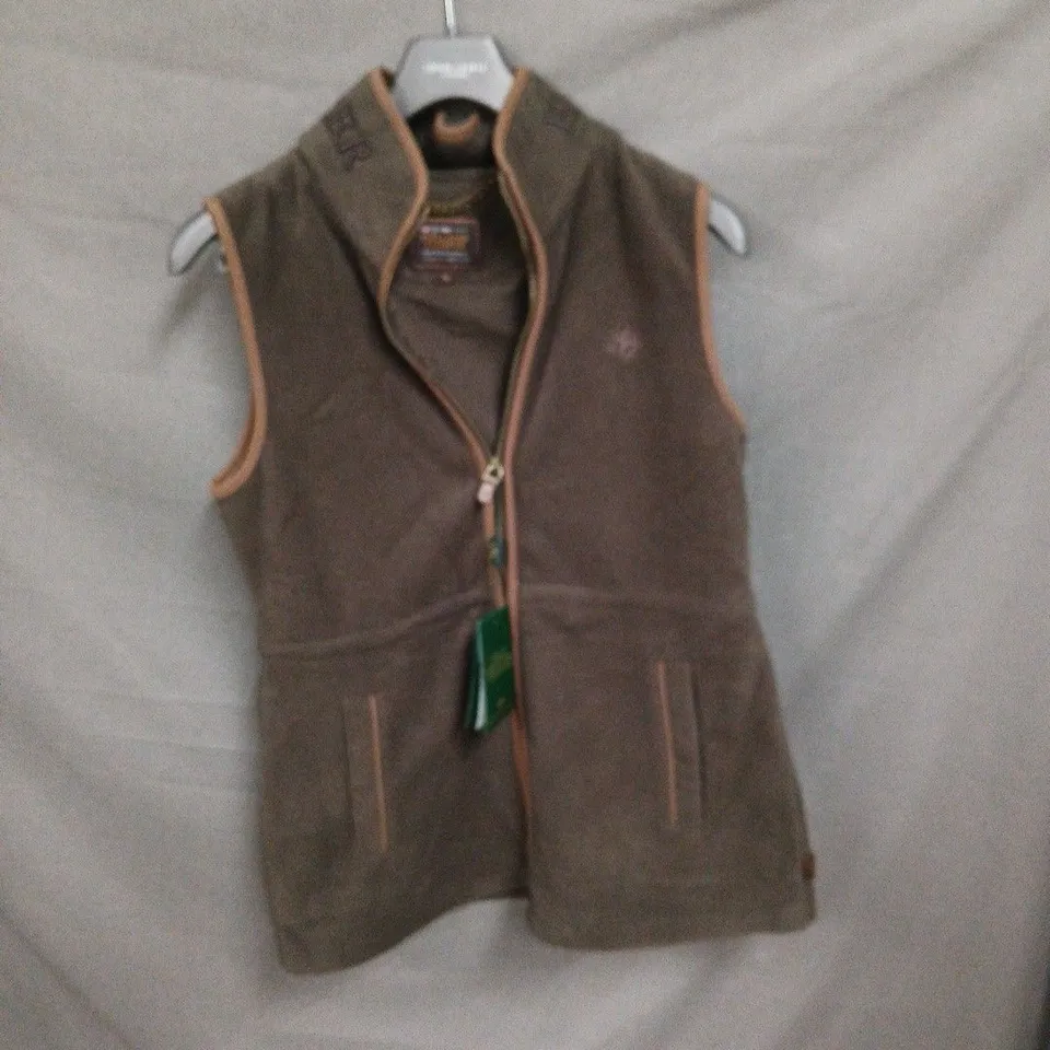 HOLLAND COOPER BROWN WOOL WAISTCOAT WITH TAN PIPING – UK SIZE M
