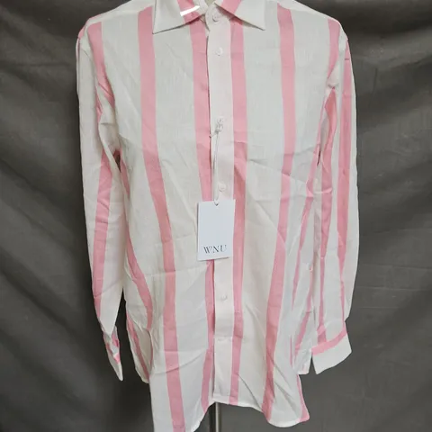 WNU THE BOYFRIEND WEAVE SHIRT IN GRAPEFRUIT PINK STRIPE SIZE 12
