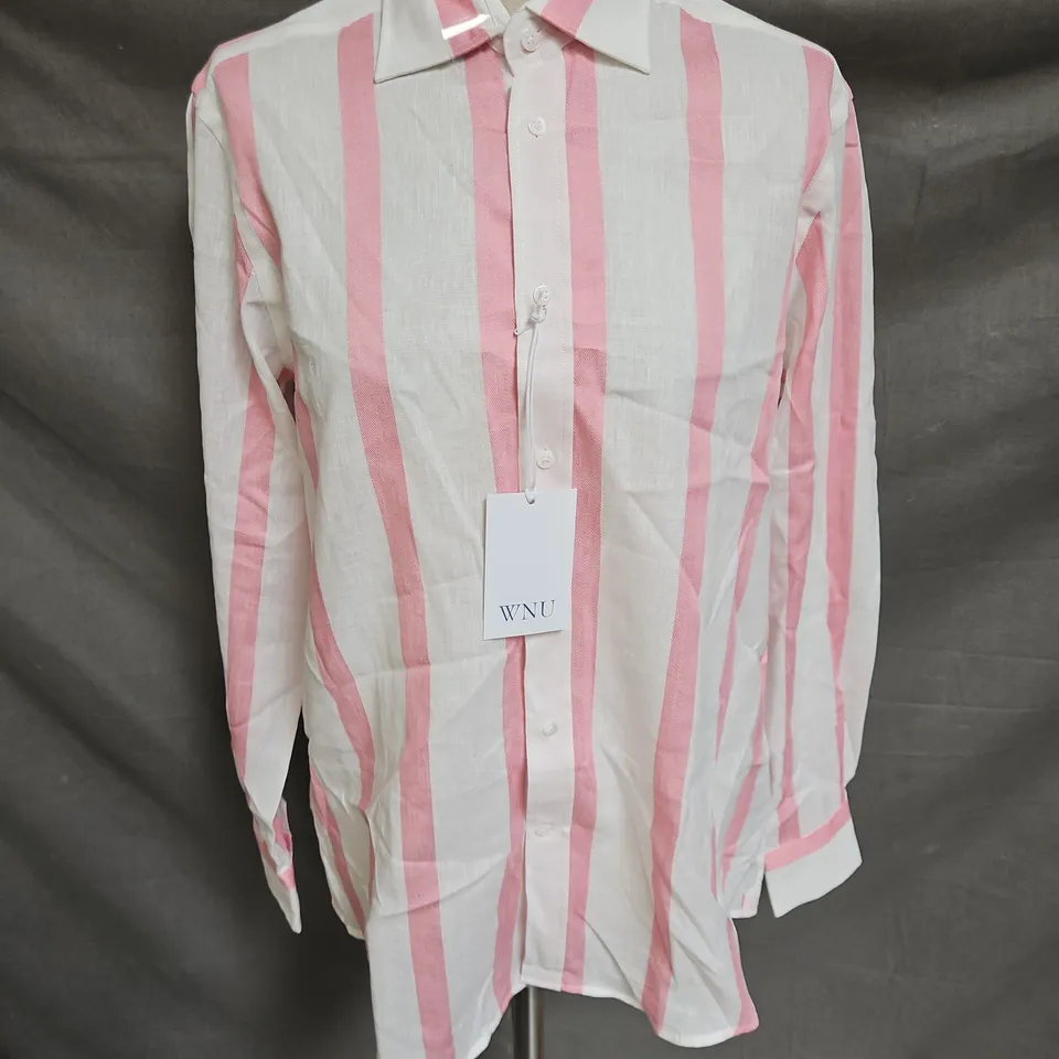 WNU THE BOYFRIEND WEAVE SHIRT IN GRAPEFRUIT PINK STRIPE SIZE 12