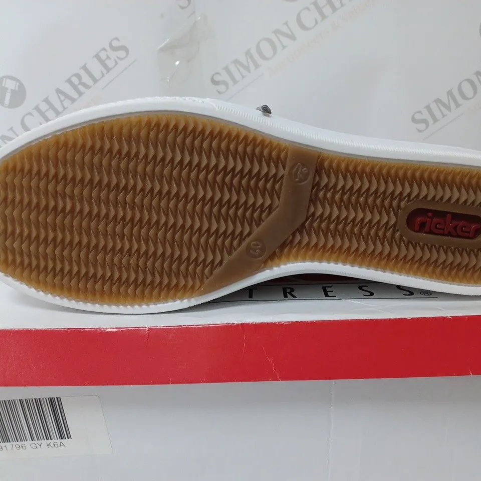 BOXED PAIR OF RIEKER SIDE ZIP TRAINER GREY SIZE 6.5