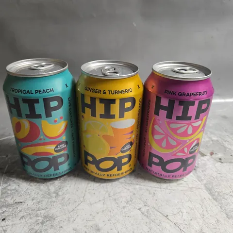 BOX OF APPROXIMATELY 24 CAN OF HOP POP CANS - ASSORTED FLAVOURS - COLLECTION ONLY