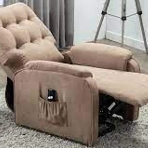 BOXED BROWN FABRIC RISE RECLINER CHAIR (1 BOX)