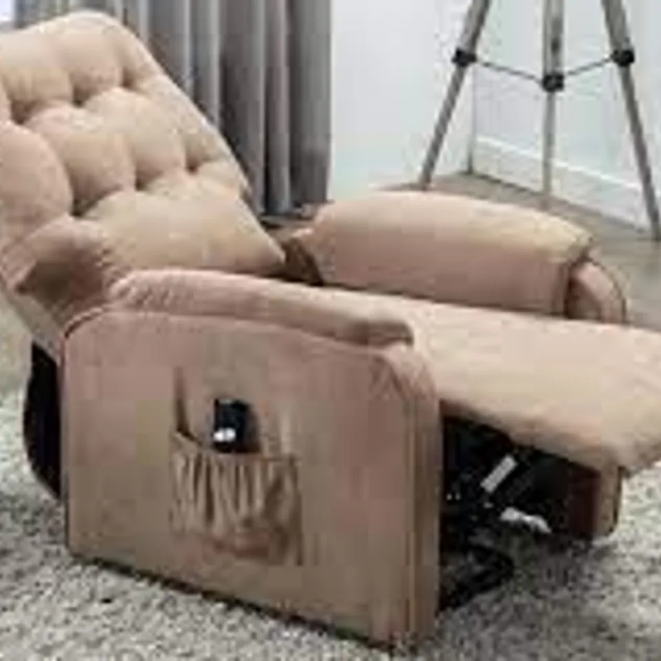 BOXED BROWN FABRIC RISE RECLINER CHAIR (1 BOX)