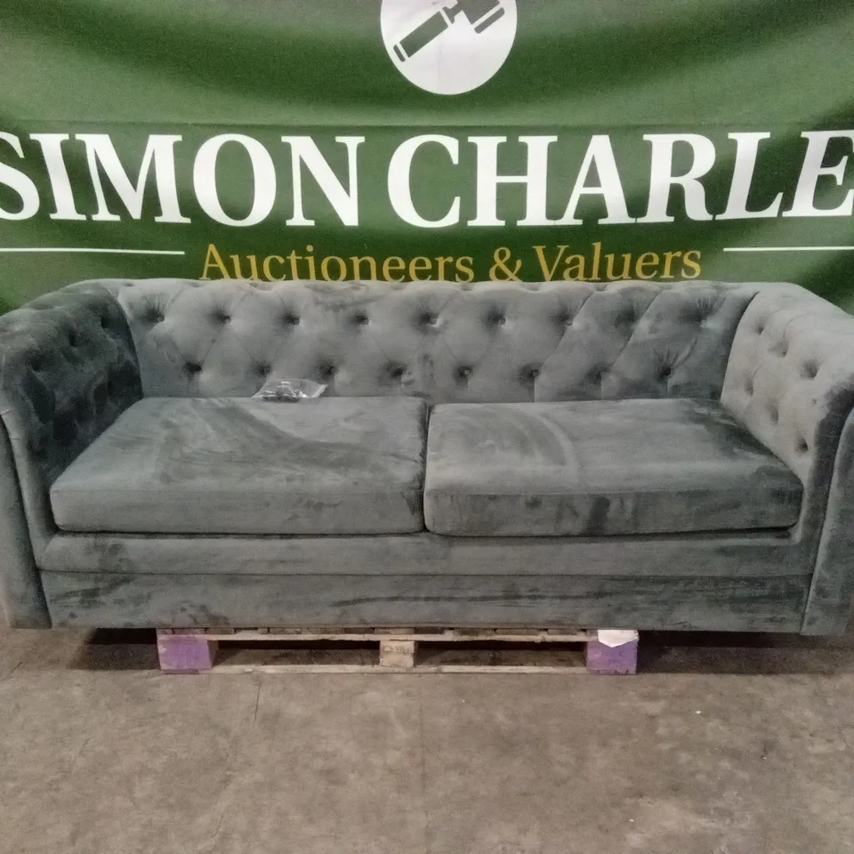 QUALITY DESIGNER 3 SEATER CHESTERFIELD SOFA BED - CHARCOAL VELVET
