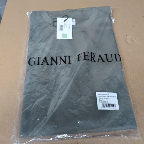 BAGGED GIANNI FERAUD HEAVY INTERLOCK TEE IN GREY - LARGE
