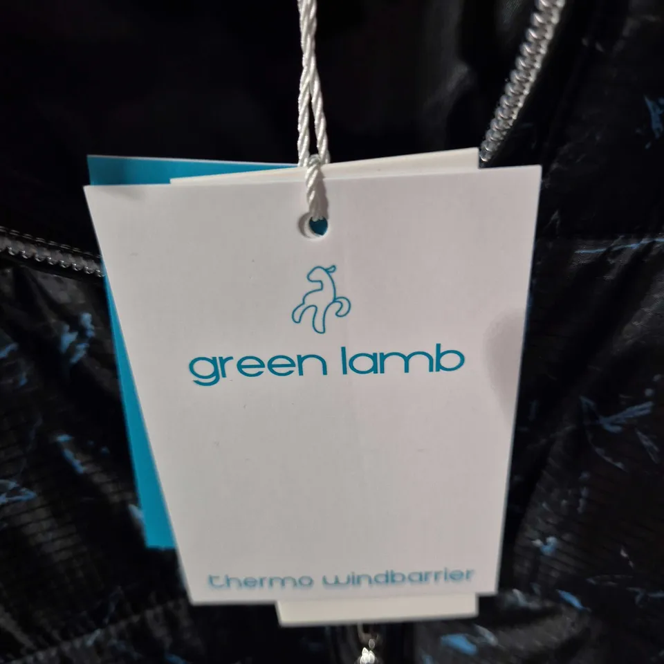 GREEN LAMB THERMO WINDBREAKER JACKET – WOMEN'S UK 12, BLACK WITH BLUE ACCENTS