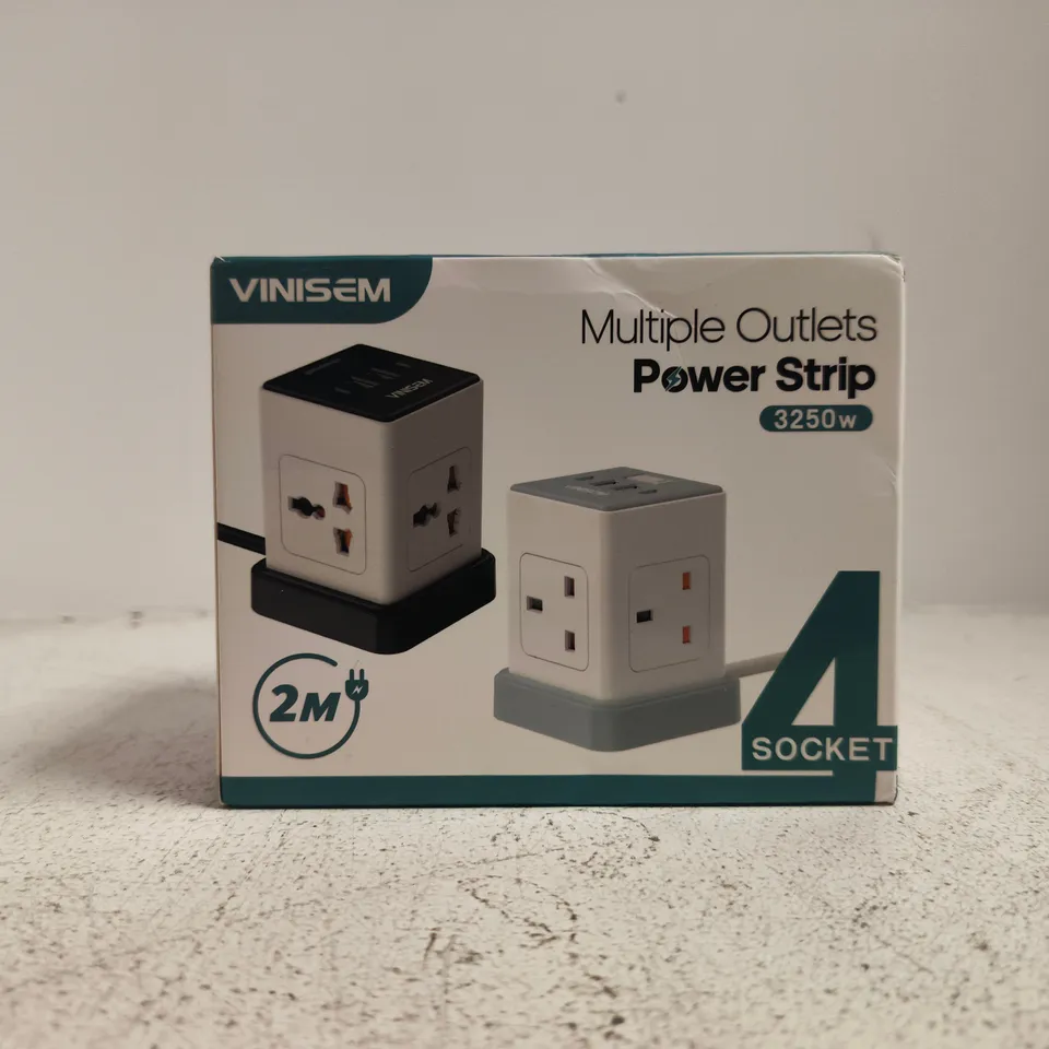 VINISEM 4-SOCKET POWER STRIP WITH 2M LEAD – BOXED