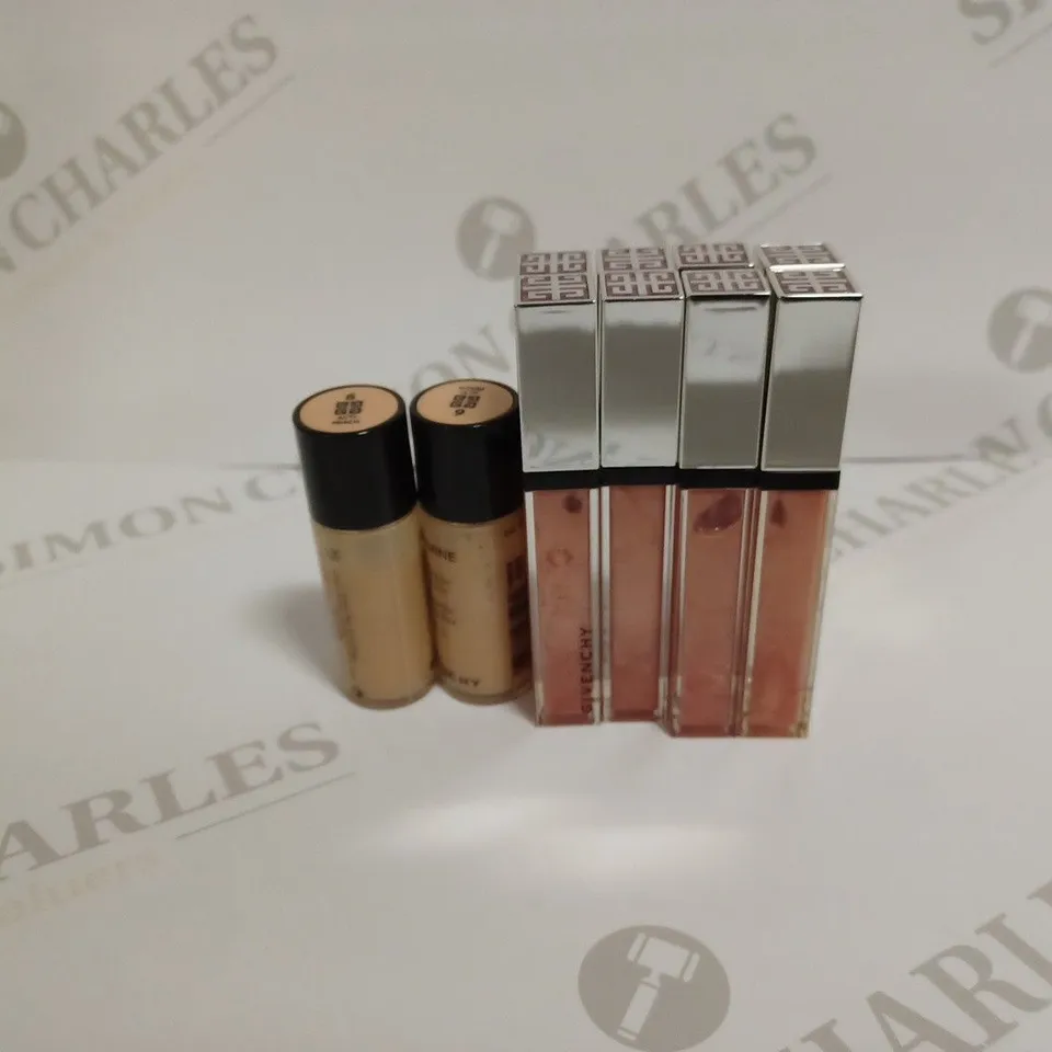 LOT OF 10 GIVENCHY PRODUCTS TO INCLUDE MAKE-UP BASE (ACTI PEACH) AND SMOOTHING GLOSS BALM (ELEGANT NUDE)