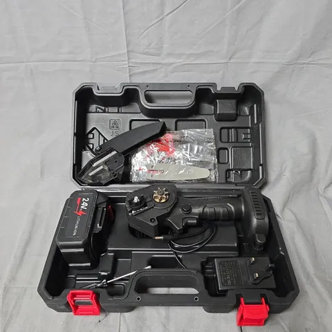 CORDLESS MINI ELECTRIC CHAIN SAW KIT WITH 24V LI-ION BATTERY – CASE INCLUDED