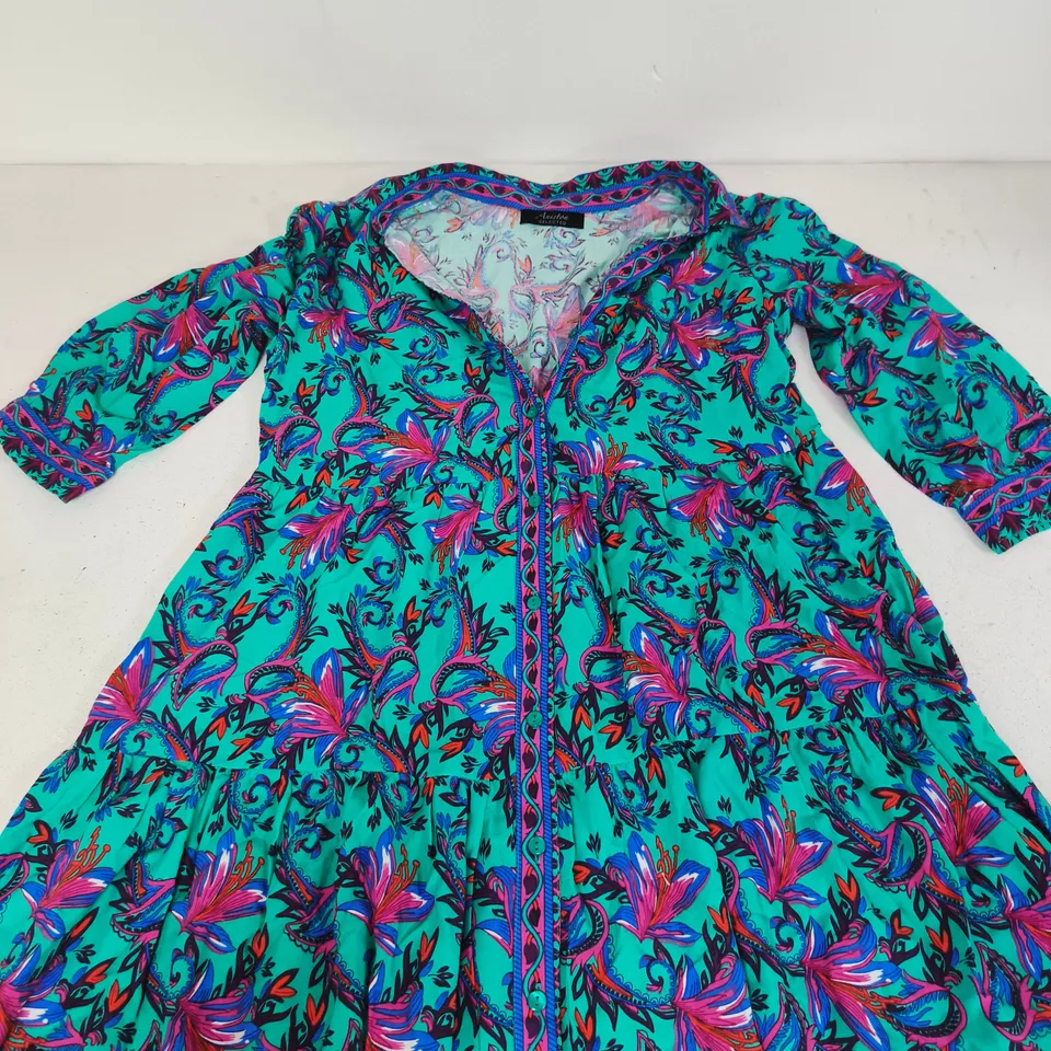 ANISTON GREEN FLORAL SHIRT DRESS, UK 14 (EU 40)