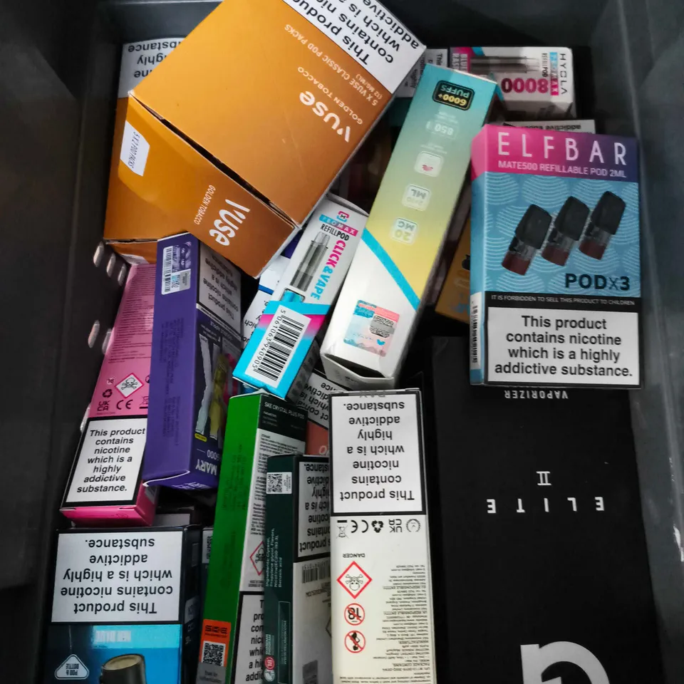 APPROXIMATELY 15 ASSORTED E-CIGARETTE AND VAPE PRODUCTS TO INCLUDE PYNE POD, ELFBAR, RELX ETC 