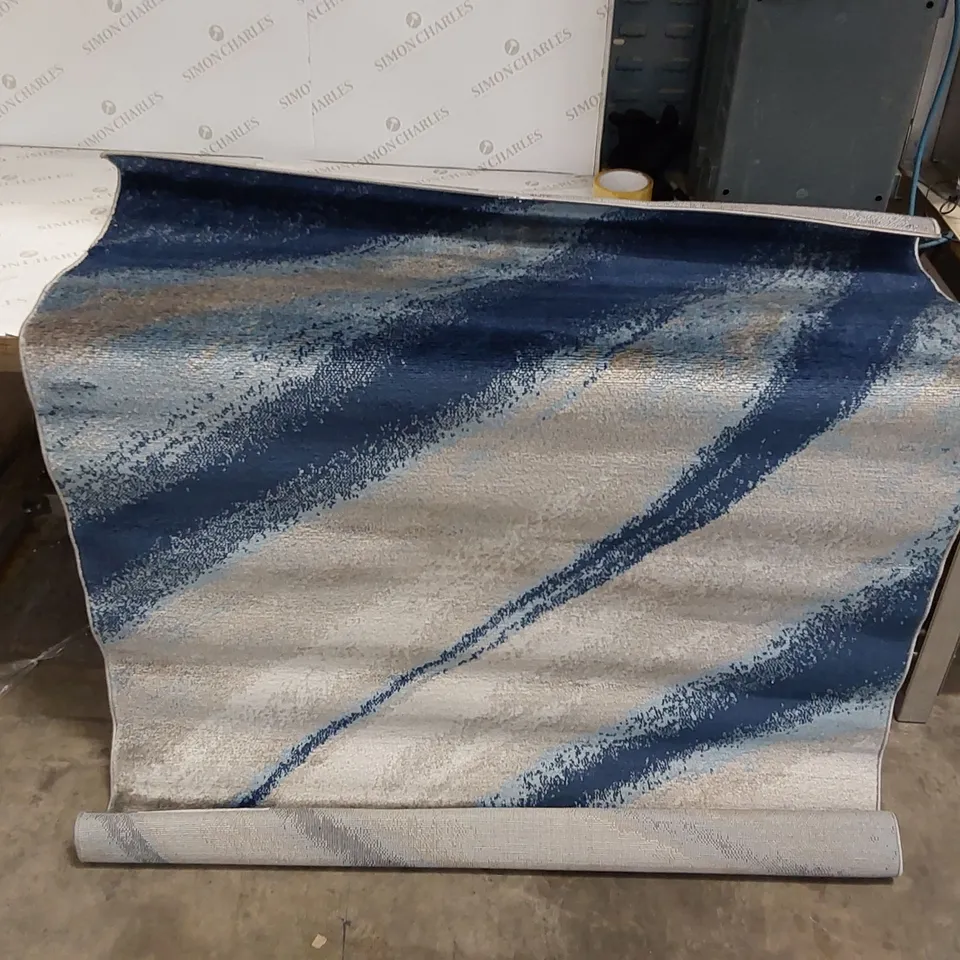 RIGINA ABSTRACT DHURRIE NAVY/GEY AREA RUG // 120 X 170CM 