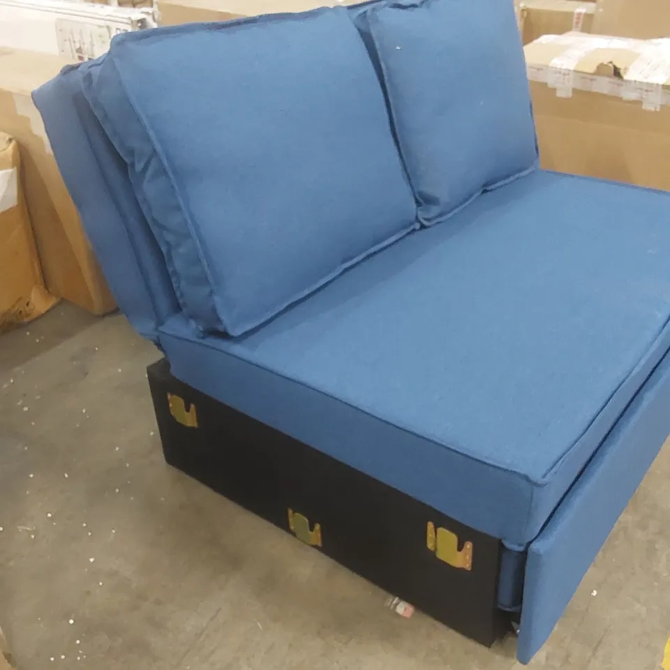 DESIGNER 2 SEATER FABRIC UPHOLSTERED SOFA BED - BLUE