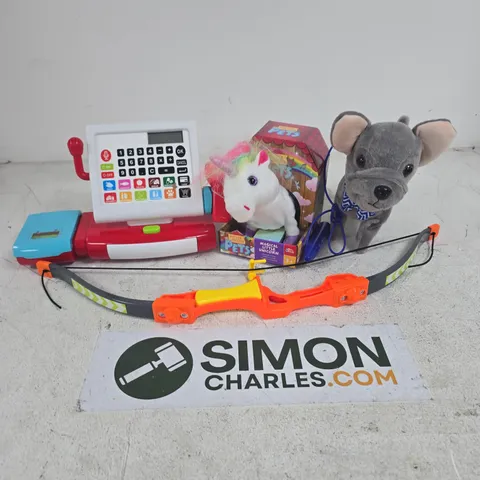 APPROXIMATELY 10 ASSORTED TOYS & GAMES PRODUCTS TO INCLUDE PITTER PATTER MAGICAL LITTLE UNICORN, ADDO PLAY CASH REGISTER, WALK ALONG DOG, ETC