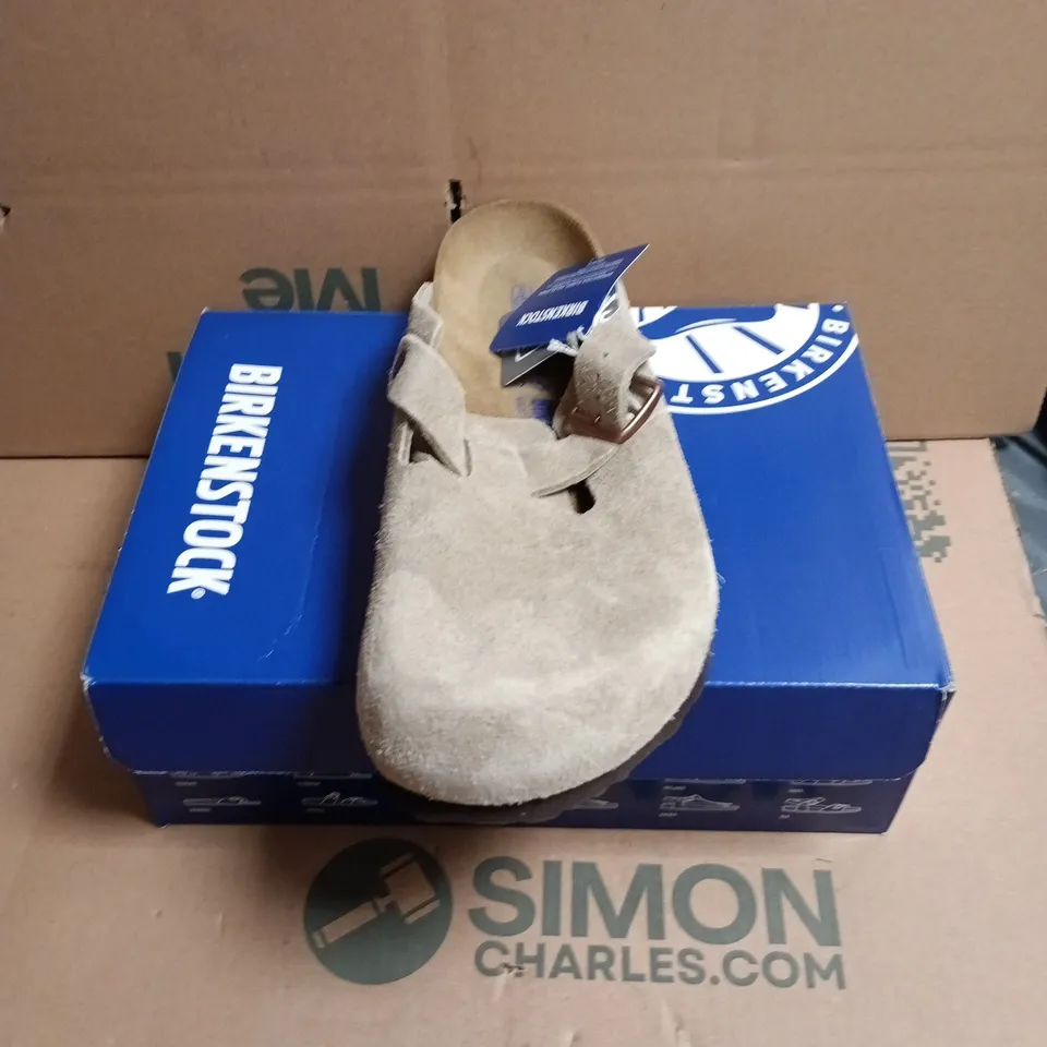 BIRKENSTOCK BOSTON SANDALS – TAUPE SUEDE, UK 11.5