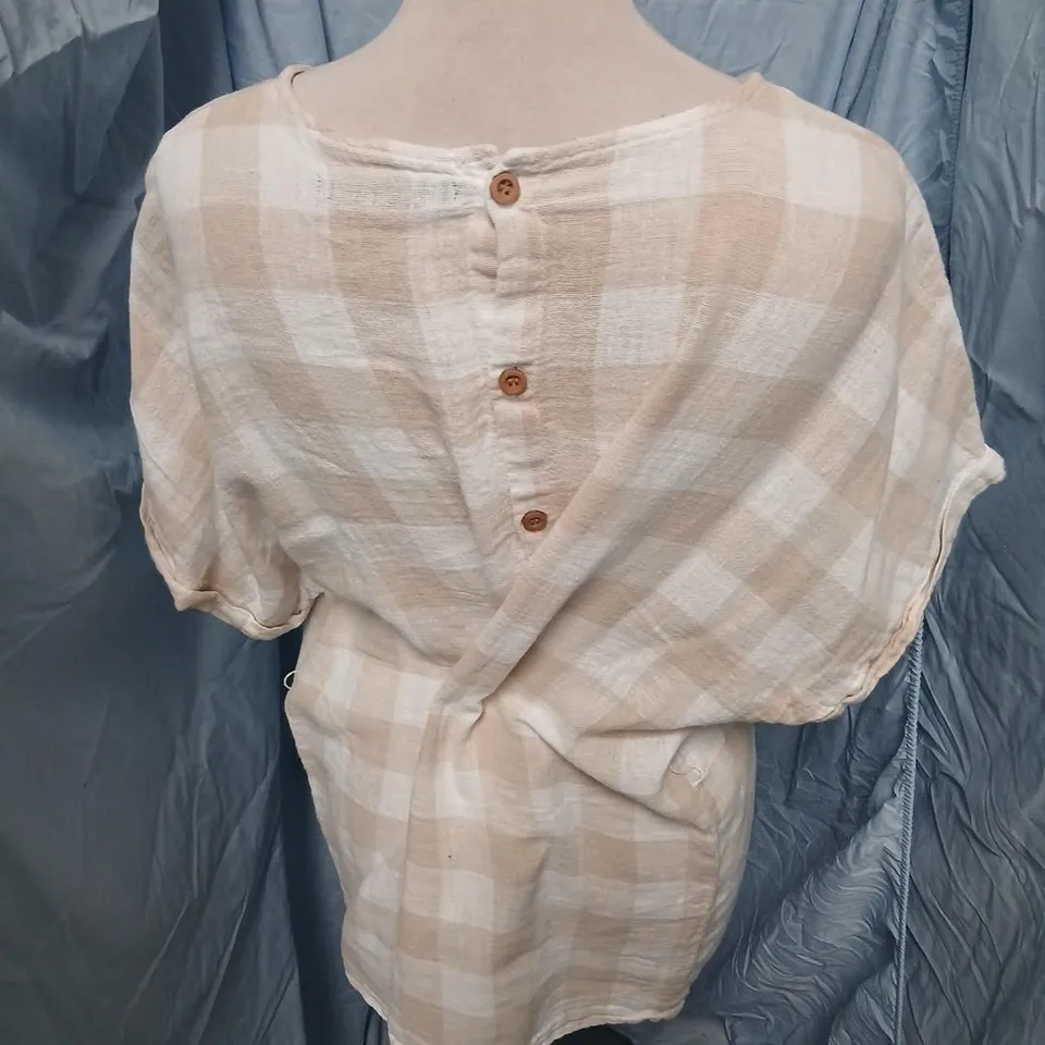 ZARA WOMEN'S CHECK LINEN BLOUSE – SIZE M