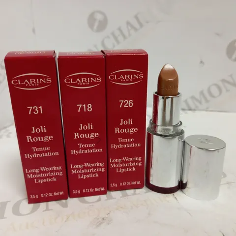 LOT OF 3 CLARINS JOLI ROUGE LIPSTICKS IN ASSORTED COLOURS