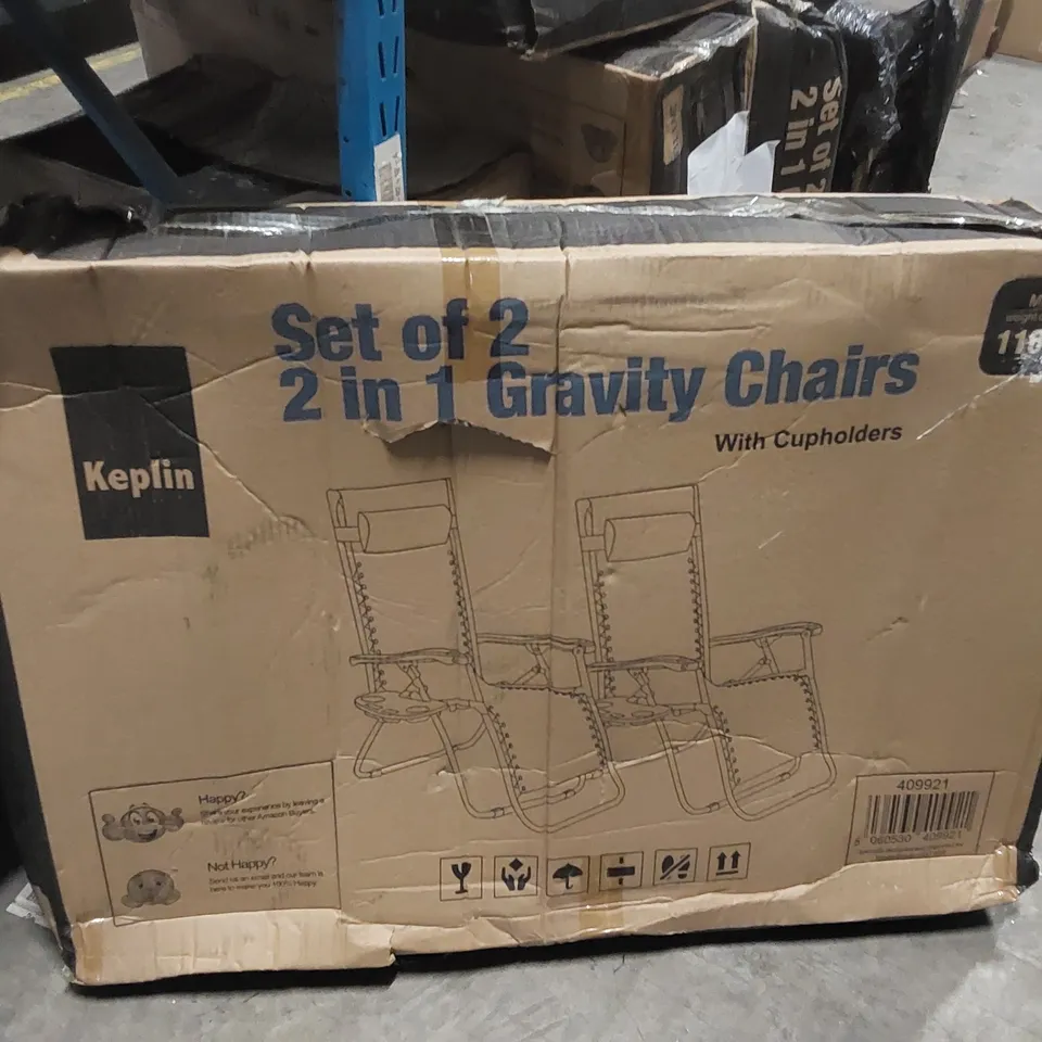 BOXED KEPLIN SET OF 2 GRAVITY CHAIRS WITH CUPHOLDERS - BLUE