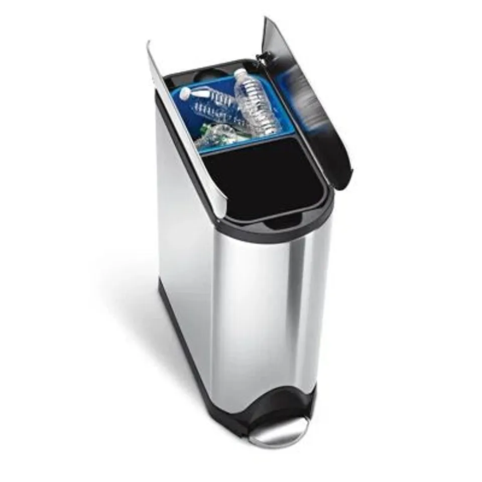 BOXED SIMPLEHUMAN 40L (20/20) BUTTERFLY RECYCLER, BRUSHED STAINLESS STEEL 