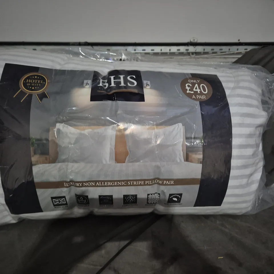 BHS LUXURY NON-ALLERGENIC STRIPE PILLOW PAIR – SET OF 2