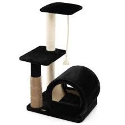 BOXED MULTI-LEVEL KITTY CONDO CLIMBING TOWER WITH GROOM BRUSH AND SISAL ROPE - GREY