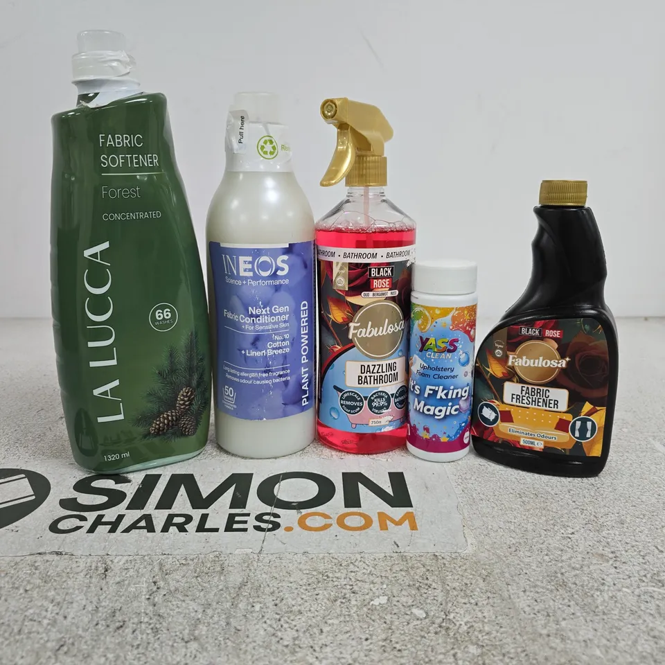 TOTE OF APPROXIMATELY 13 ASSORTED HOUSEHOLD ITEMS TO INCLUDE FABULOSA. YASS CLEAN, INEOS, LA LUCCA ETC