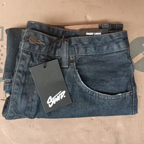 PULL & BEAR STWD BAGGY LOOSE DENIM SHORTS IN DARK BLUE SIZE UK 32
