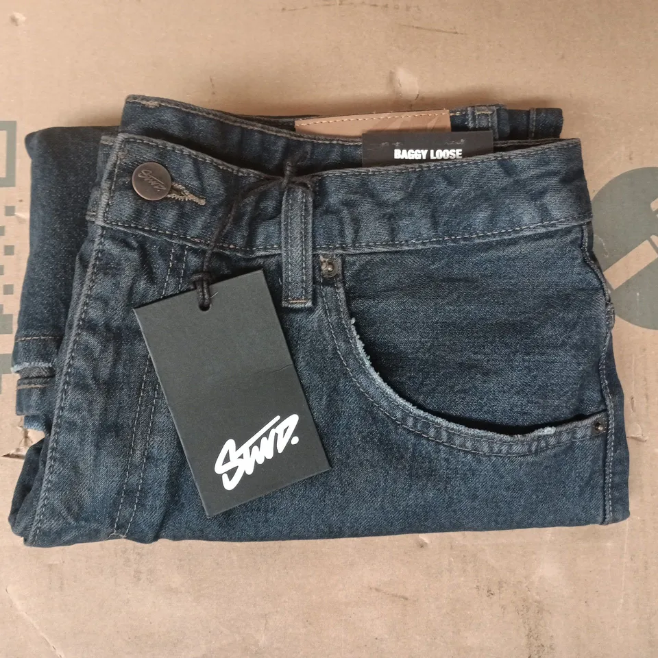 PULL & BEAR STWD BAGGY LOOSE DENIM SHORTS IN DARK BLUE SIZE UK 32
