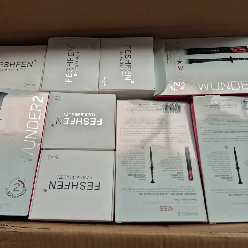 APPROXIMATELY 60 ASSORTED ITEMS TO INCLUDE FESHFEN CLIP IN BANGS, WUNDERKISS CONTROLLED LIP PLUMPING GLOSS - COLLECTION ONLY